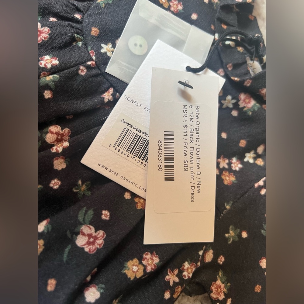 Bebe Organic Darlene Dress Black Flower Print 6M - Picture 4 of 5